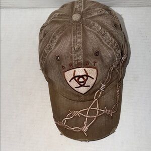 Ariat Tan Distressed Cap with Barbed Wire Design